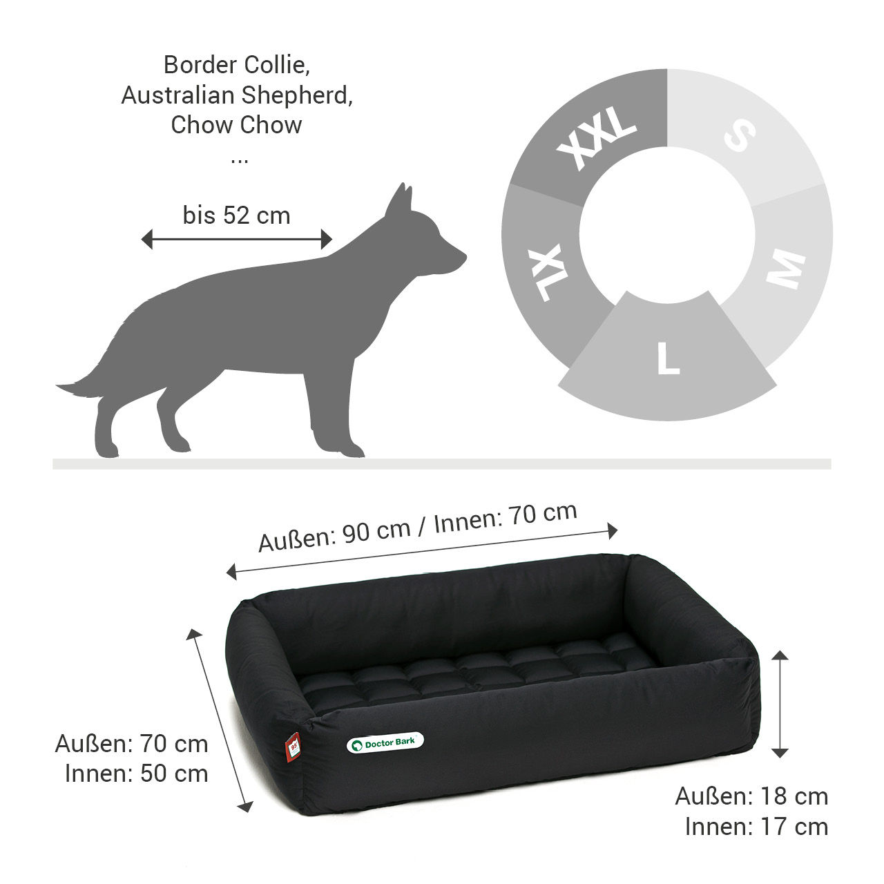 eckiges Doctor Bark Hundebett mit Rand Gr. L - schwarz eckiges Doctor Bark Hundebett mit Rand Gr. L - schwarz