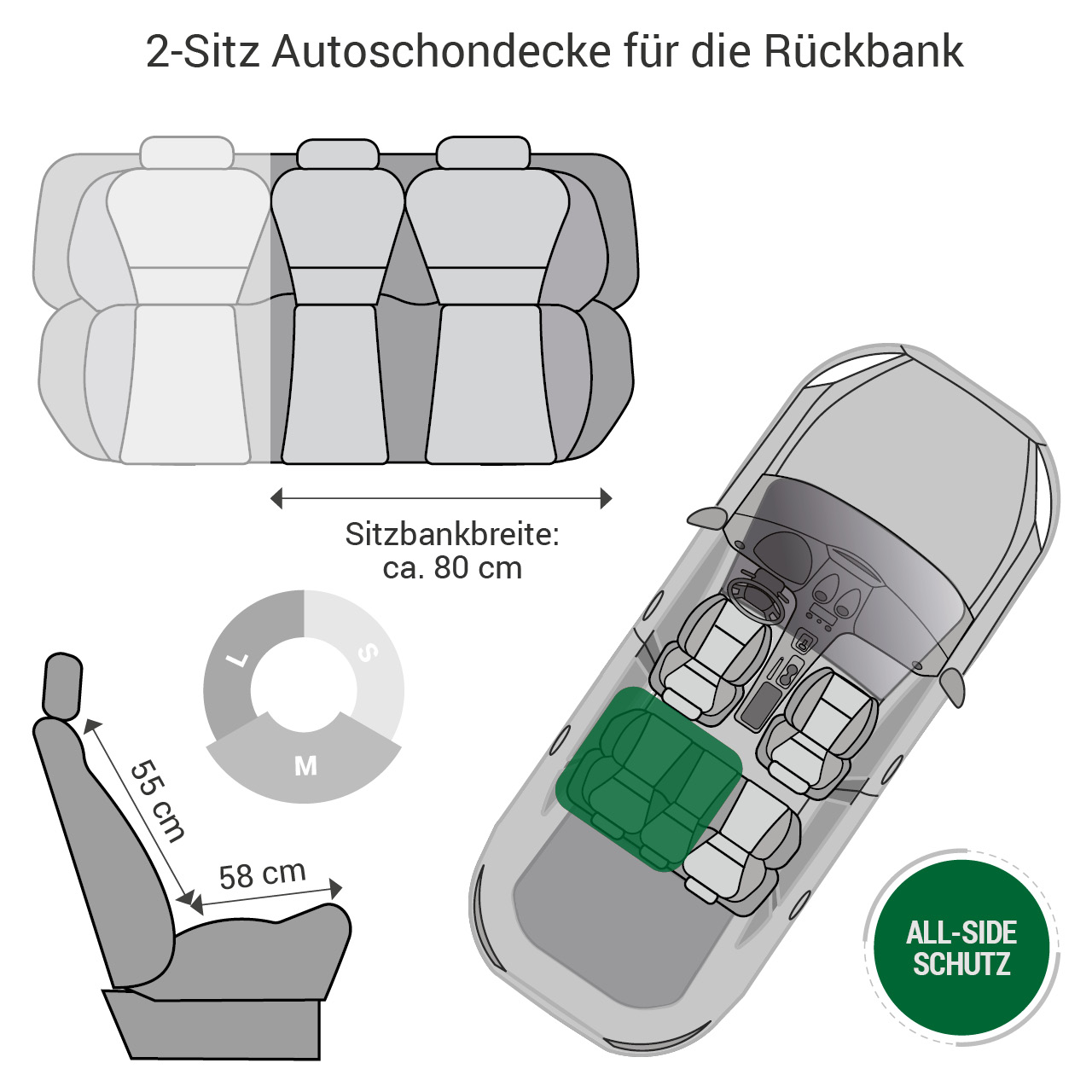 Doctor Bark - Autoschondecke für Hunde - Rückbank 2-Sitz Gr. M - grau