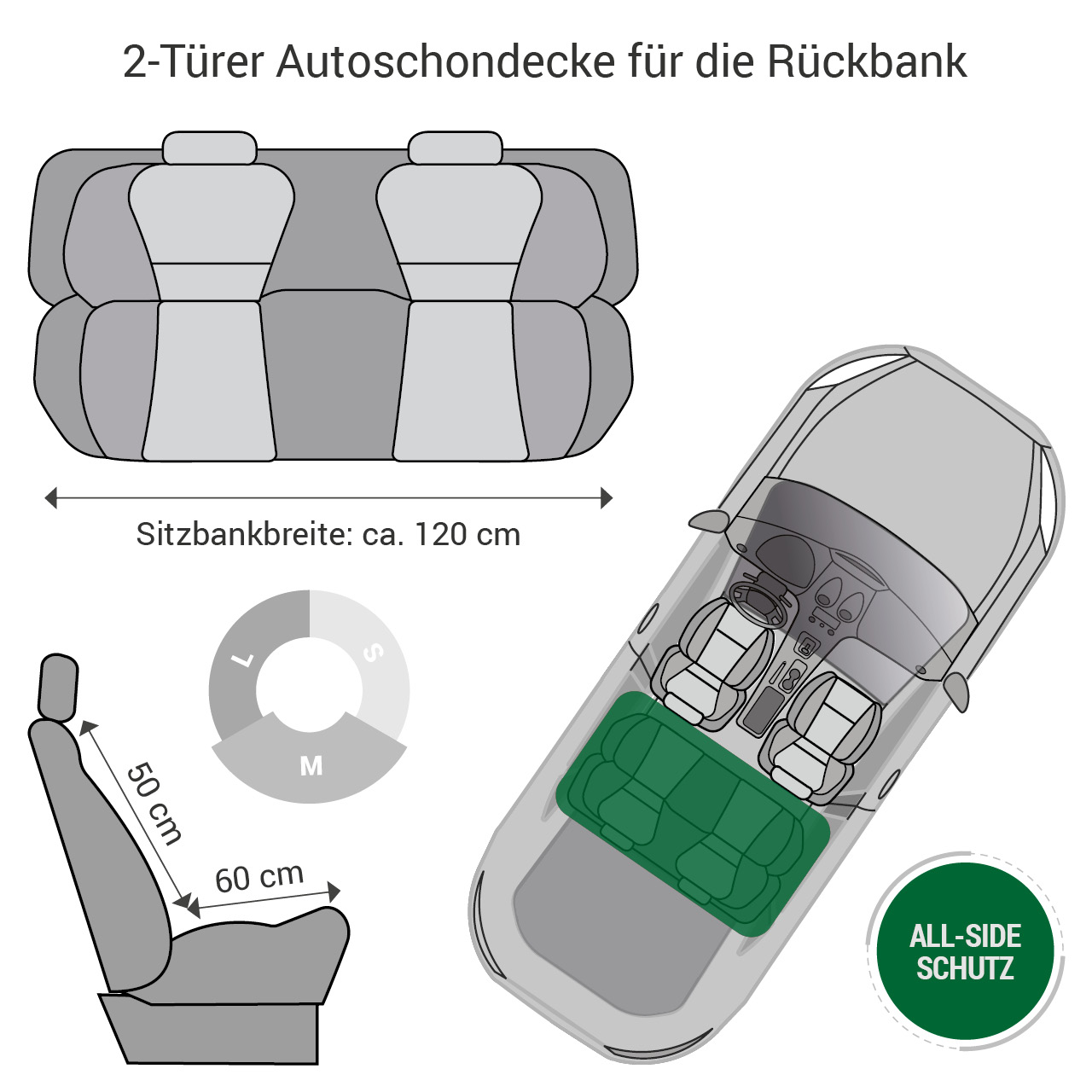 Doctor Bark - Autoschondecke für Hunde - Rückbank 2-Türer / Cabrio Gr. M - grau