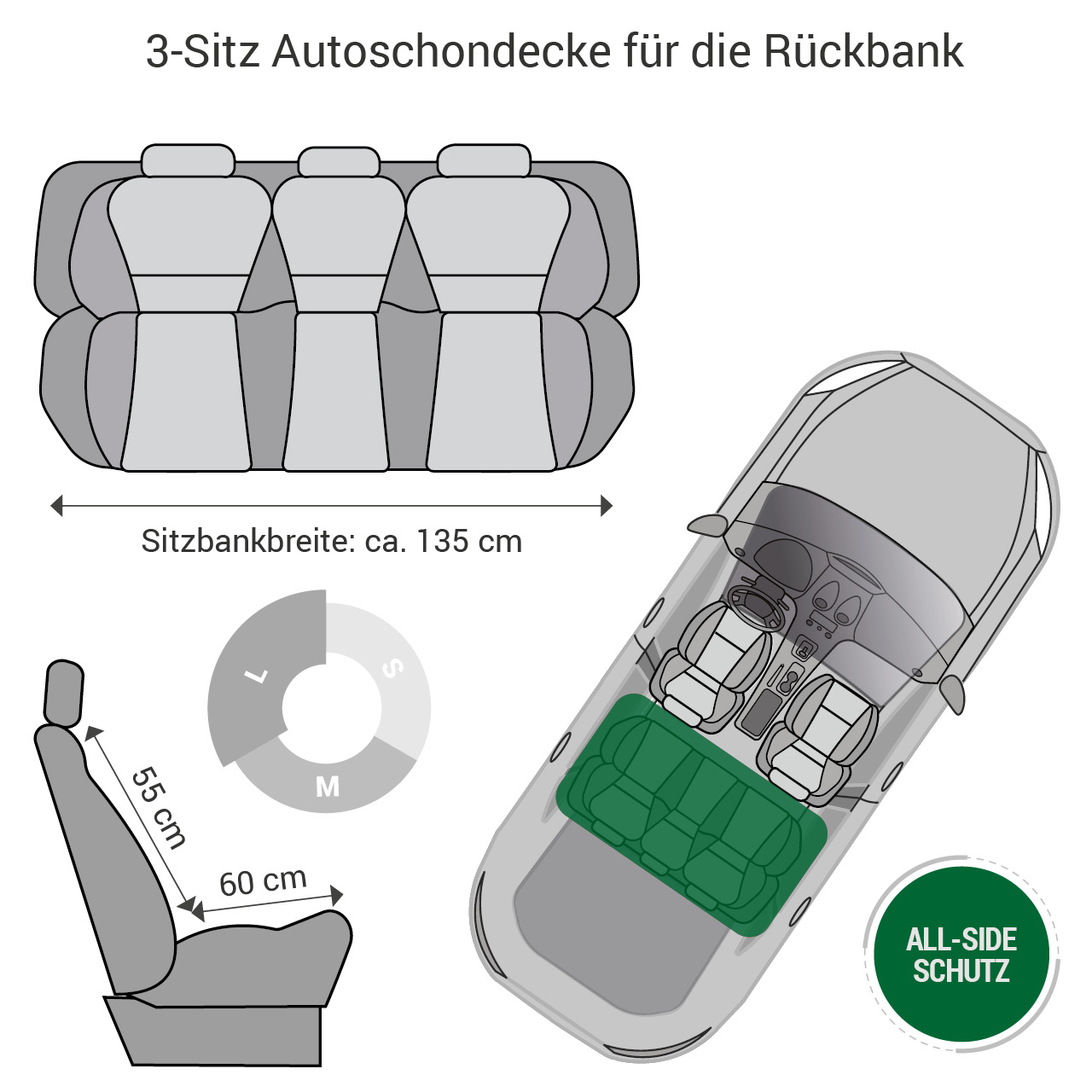 Doctor Bark - Autoschondecke für Hunde - Rückbank 3-Sitz Gr. L - schwarz