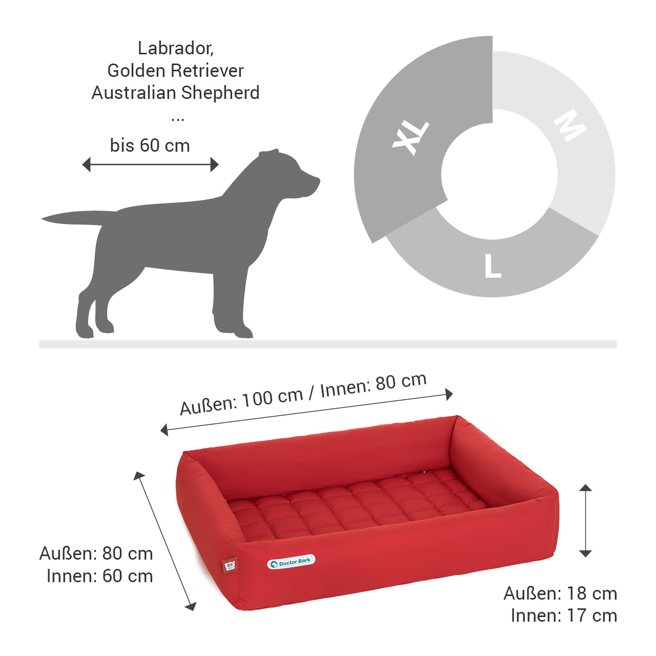 eckiges Doctor Bark Hundebett mit Rand Gr. XL - tomate (rot) eckiges Doctor Bark Hundebett mit Rand Gr. XL - tomate (rot)