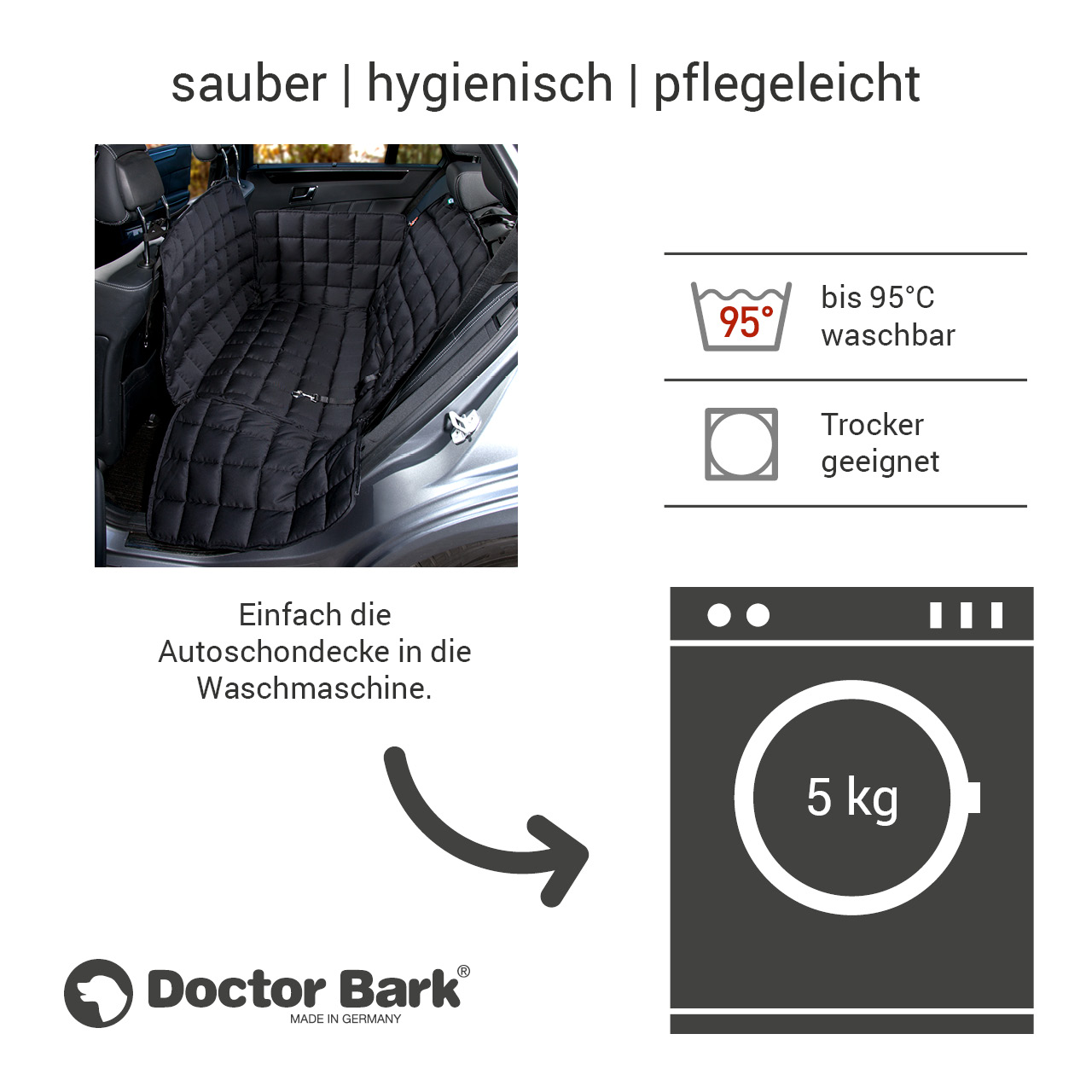 Doctor Bark - Autoschondecke für Hunde - Rückbank 2-Sitz Gr. L - schwarz