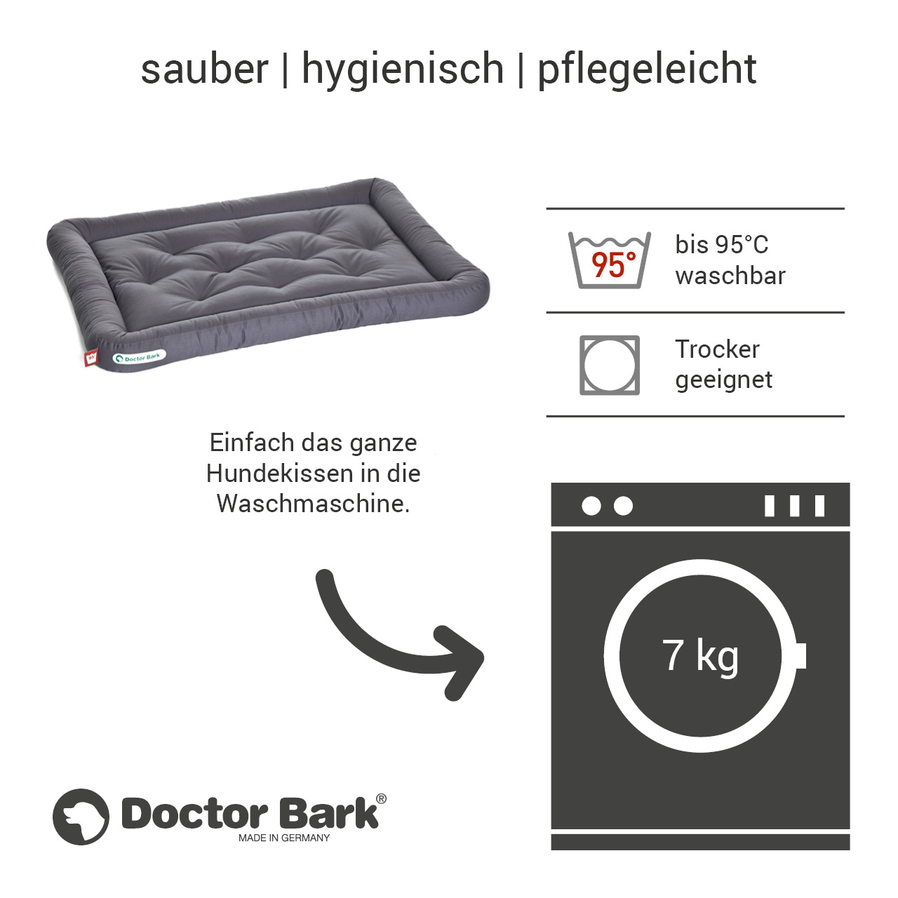 Lounge-Hundekissen / Hundebett orthopädisch Doctor Bark waschbar grau - Gr. L
