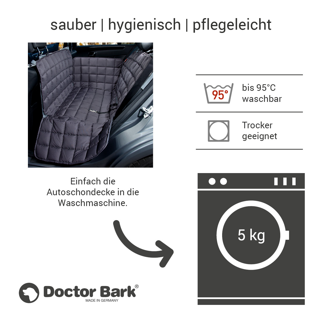 Doctor Bark - Autoschondecke für Hunde - Rückbank 2-Sitz Gr. S - grau