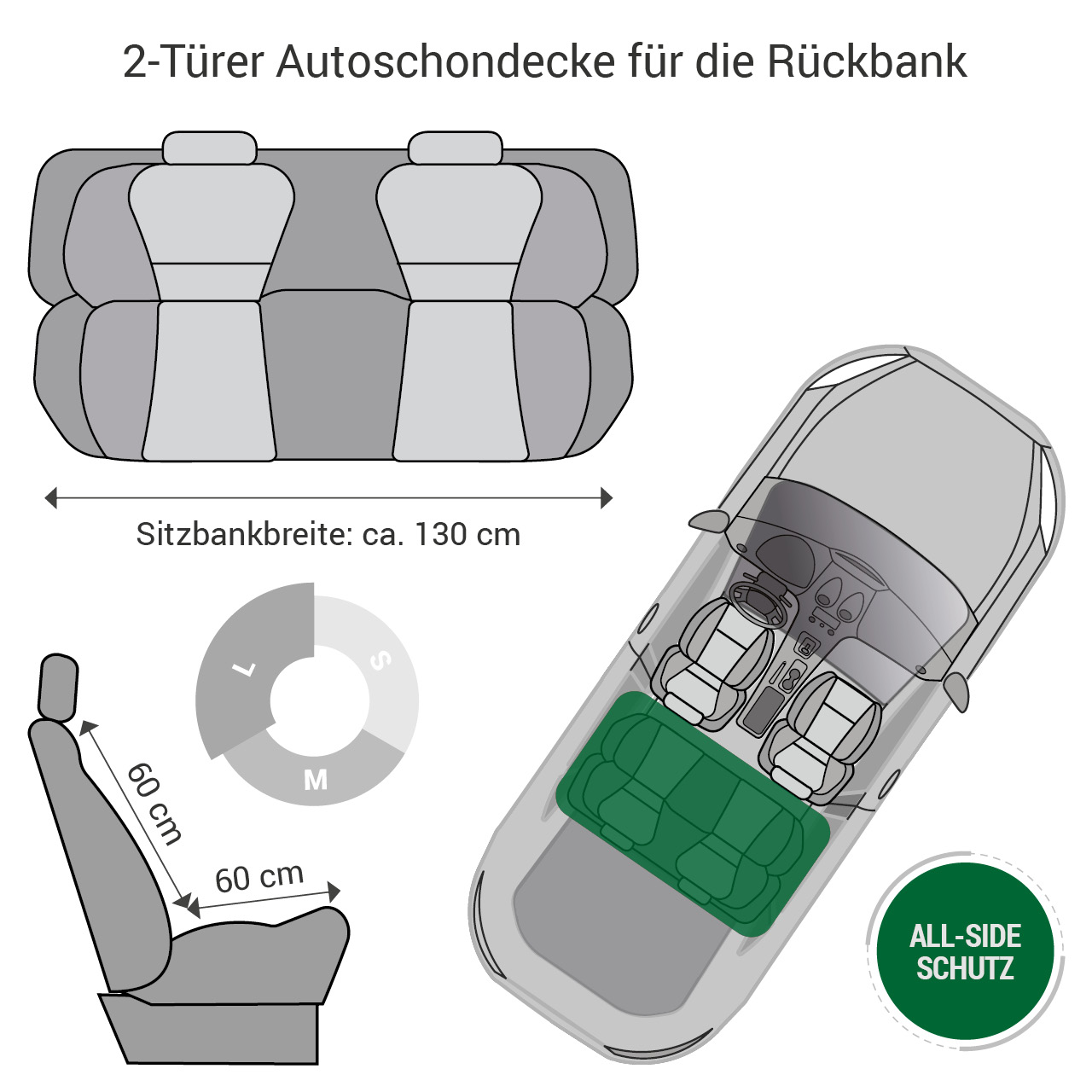 Doctor Bark - Autoschondecke für Hunde - Rückbank 2-Türer / Cabrio Gr. L - braun