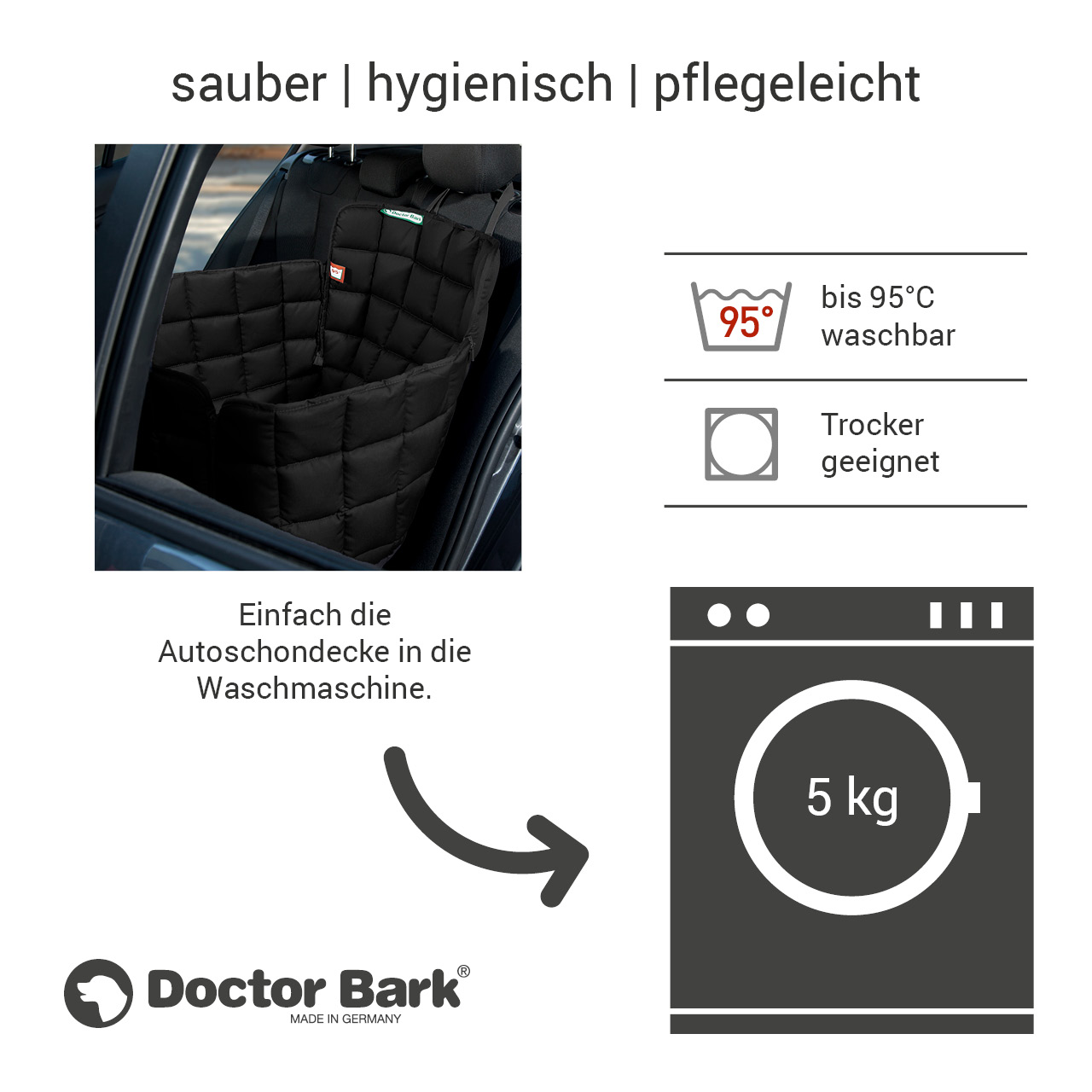 Doctor Bark - Autoschondecke für Hunde - Rückbank 1-Sitz Gr. L - schwarz