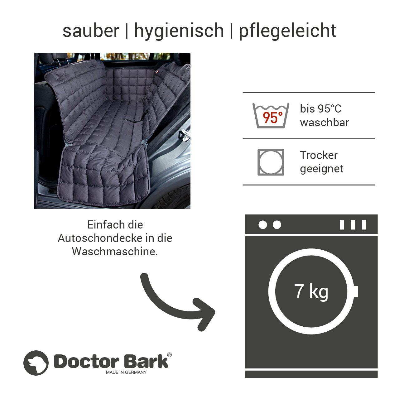 Doctor Bark - Autoschondecke für Hunde - Rückbank 3-Sitz Gr. M - grau