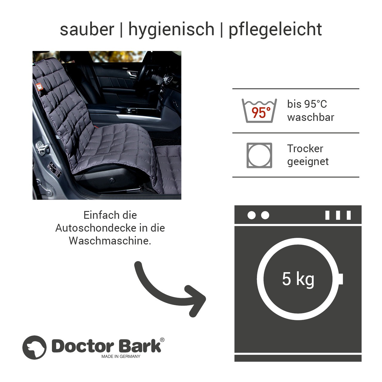 Doctor Bark - Hunde Autoschondecke - Beifahrersitz - grau
