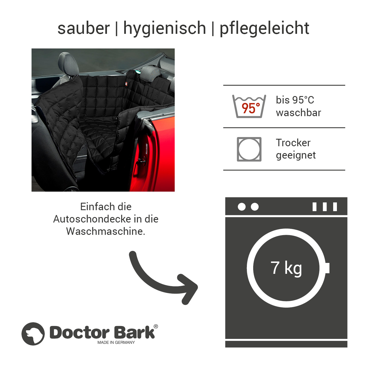 Doctor Bark - Autoschondecke für Hunde - Rückbank 2-Türer / Cabrio Gr. M - schwarz