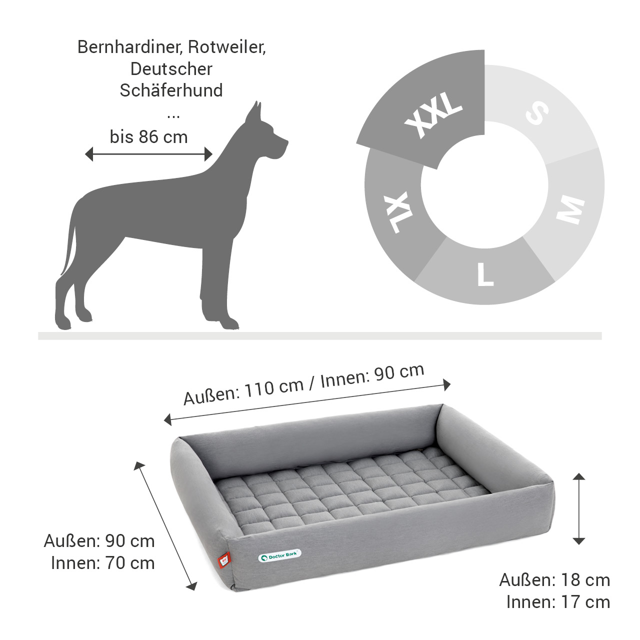 eckiges Doctor Bark Hundebett mit Rand Gr. XXL - hellgrau eckiges Doctor Bark Hundebett mit Rand Gr. XXL - hellgrau