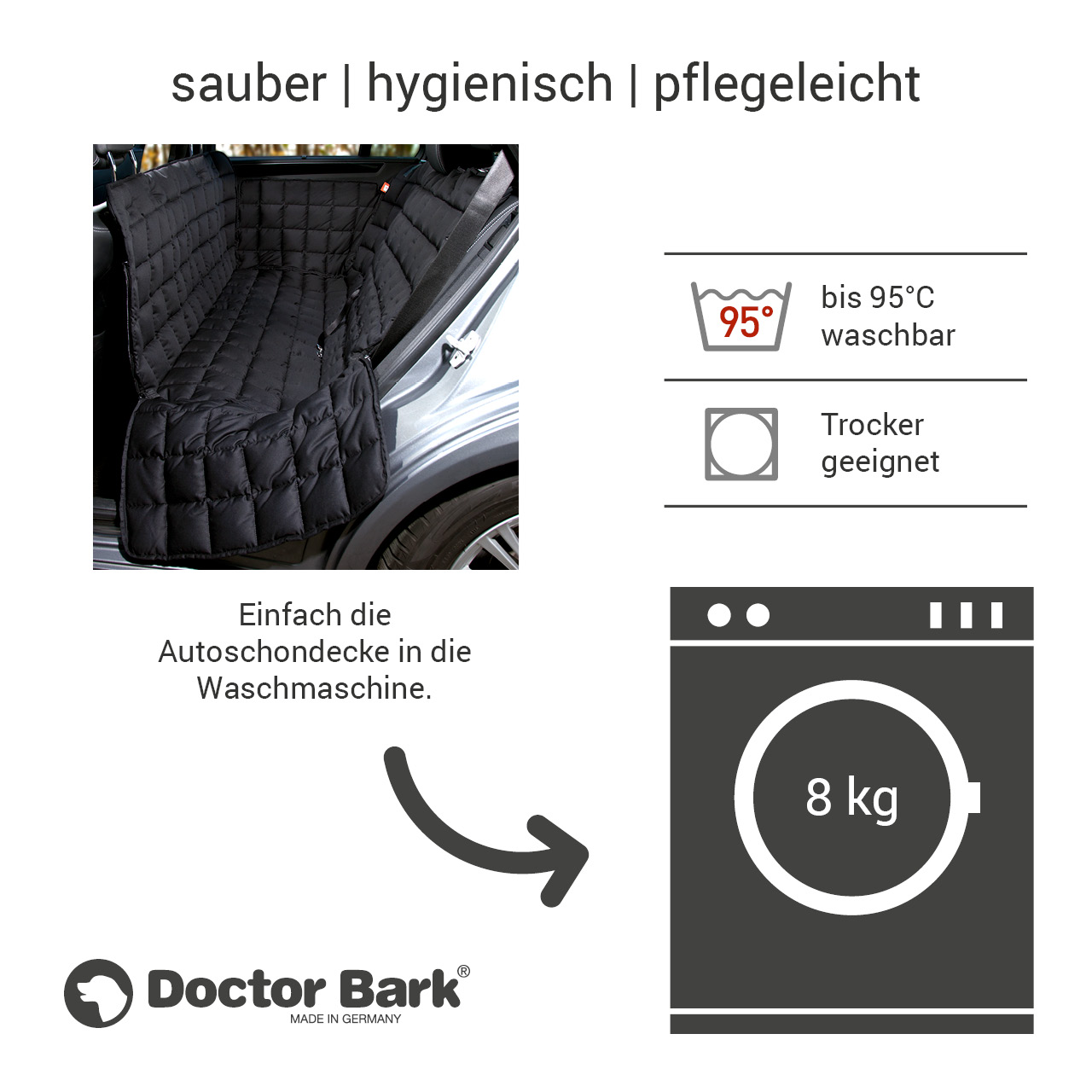 Doctor Bark - Autoschondecke für Hunde - Rückbank 3-Sitz Gr. L - schwarz