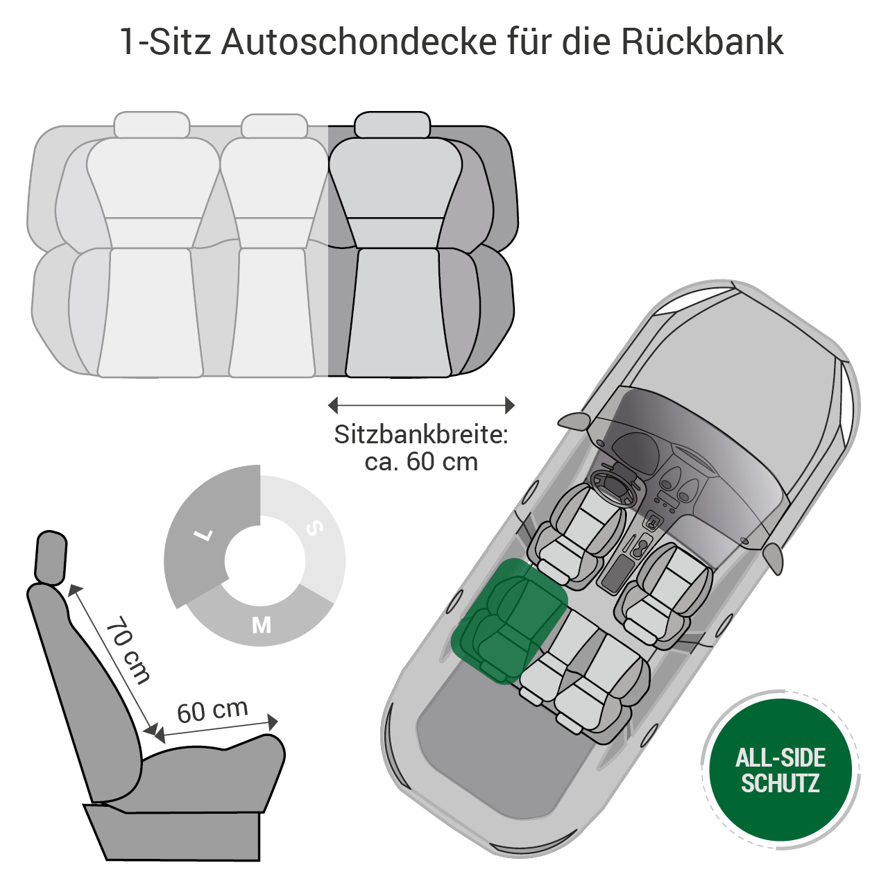 Doctor Bark - Autoschondecke für Hunde - Rückbank 1-Sitz Gr. L - schwarz