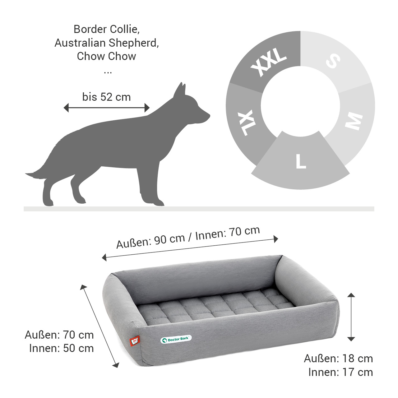 eckiges Doctor Bark Hundebett mit Rand Gr. L - hellgrau eckiges Doctor Bark Hundebett mit Rand Gr. L - hellgrau